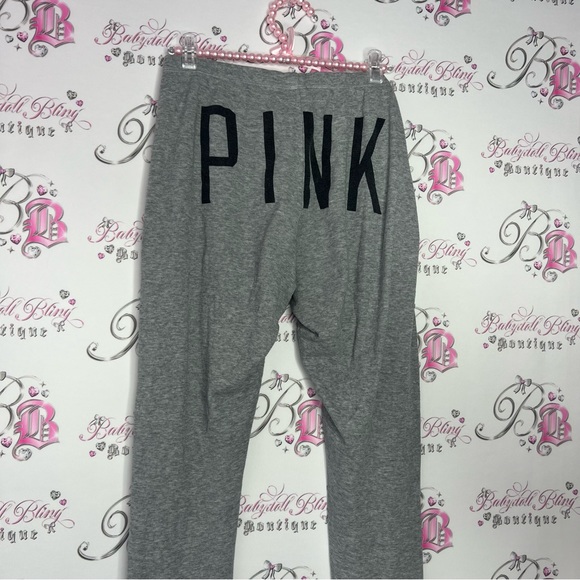 Victoria secret pink thermal waffle jogger sweat pants grey black pink logo bum - Picture 2 of 10
